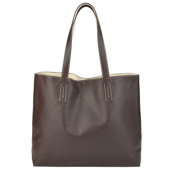 Best Hermes Reversible Leather Handbag Dark Coffee/Grey 519020 - Click Image to Close